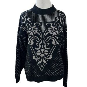 Vintage 80s Adele Art Deco Nouveau Floral Crewneck Sweater Medium Large Metallic